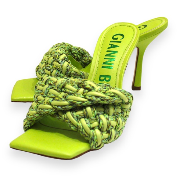 Gianni Bini Bibby Woven Green Leather Corded Square Toe High Heel Mule Sandals - Picture 8 of 16